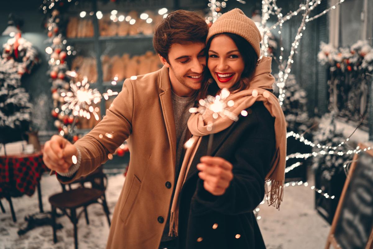 couple celebrates the holidays