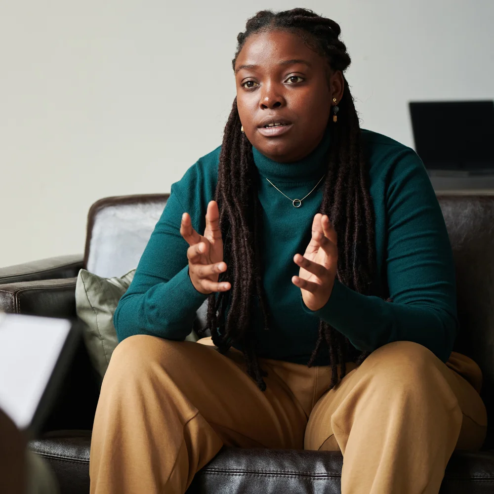 Woman speaking to someone