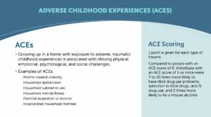 Comparison of Adverse Childhood Experiences (ACEs) and Positive Childhood Experiences (PCEs) that affect long-term risk for addiction.